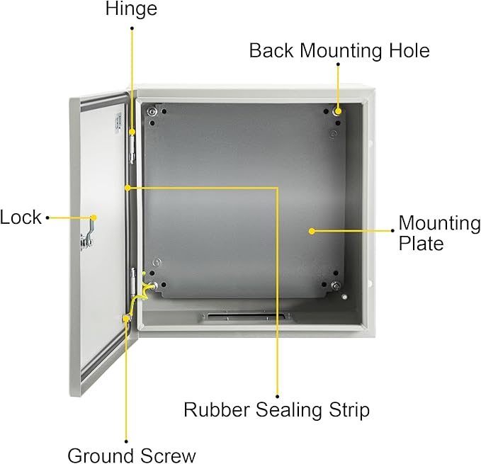 VEVOR NEMA Steel Enclosure, 20 x 20 x 6'' NEMA 4X Steel Electrical Box, IP66 Waterproof & Dustproof, Outdoor/Indoor Electrical Junction Box, with Mounting Plate