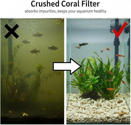 Veemoon Aquarium Coral Filter Fish Tank Natural Crushed Coral Media Substrate Bio Ceramic Aquarium Filtration Media for Freshwater Saltwater Pond Tank Reusable Filter Raise Ph with Bags (1.1lb/500g)