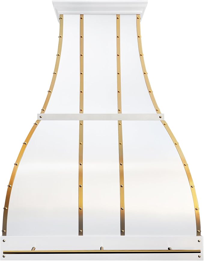 CHETTO C Stainless Steel Range Hood Cover with 4-Speed Vent Hood Insert Custom Handcrafted Metal Kitchen Fan with Towel Rack LED Light 30"W x27"D x36"H White Island Mount