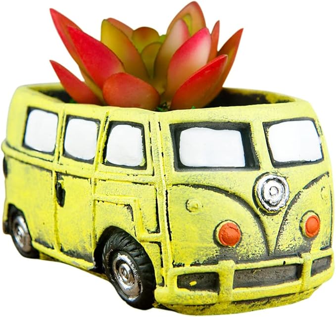 Cute Succulent Plants Planters, Small Planters with Drainage Hole, Flower Pots for Home Indoor Outdoor Garden Decoration (Yellow Bus)
