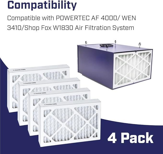 4 Pack 5-Micron Outer Air Filter Replacement Compatible with WEN 3410/ POWERTEC AF4000/ Shop Fox W1830/ Grizzly G0738 Air Filtration System. Compared to Part 90243-027-2
