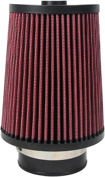 2.75 Inch 70 mm High-Flow Air Filter, Reusable Cone Cold Air Intake, High Performance, Washable, Clamp-On Car High Flow Air Kit, Flange Diameter: 2.75 Inch, Filter Height: 7.3 Inch, Red