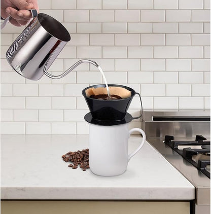 Fino Pour-Over Coffee Brewing Filter Cone, Number 4-Size, Black, Brews 8 to 12-Cups, Set of 1