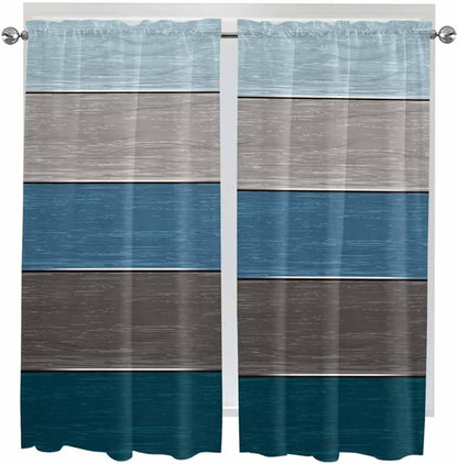 Retro Farm Blue Gray Wood Grain Window Valance Curtains, Rustic Wooden Plank Light Filtering Kitchen Valance with 3-inch Rod Pocket for Living Room Bathroom Bedroom,2 Panel,52x72In