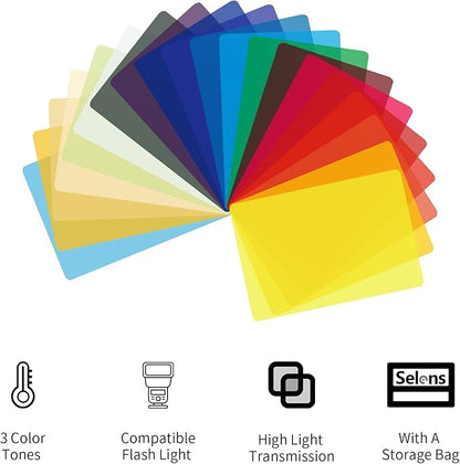 Selens 20 Pieces Universal Gels Lighting Filter Kit for Camcorder LED Video Light, 3.74” x 2.56” Transparent Color Correction Lighting Film Plastic Sheets