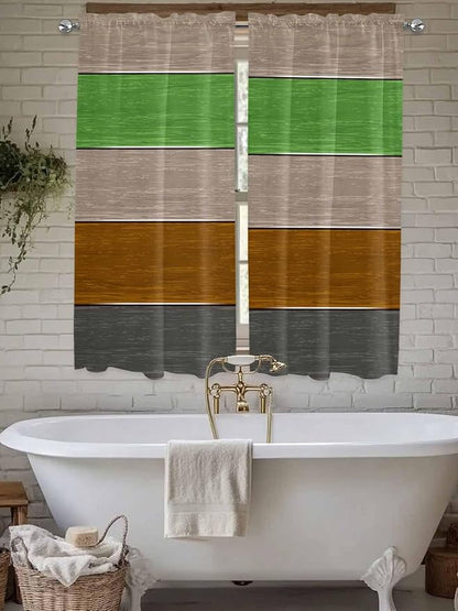 Farm Gray Green Brown Wood Grain Window Valance Curtains, Rustic Wooden Plank Light Filtering Kitchen Valance with 3-inch Rod Pocket for Living Room Bathroom Bedroom,2 Panel,52x72In