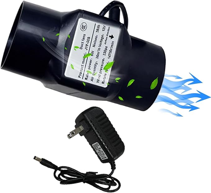 Inline Duct Fan 2”with Speed Controller 12v Low Noise Inline HVAC Blower Can Fan for Basements Kitchens Ventilation Booster (Color : NO Adjustable Speed)