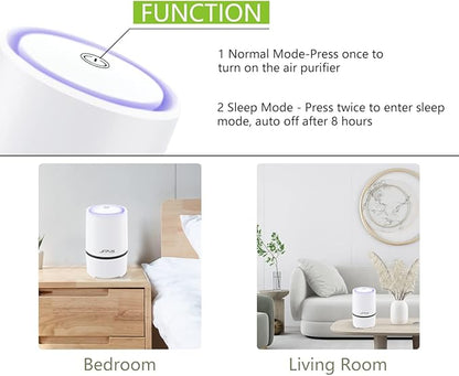 Air Purifier Small Portable Air Cleaner for Bedroom with HEPA Filter, Upgraded Low Noise Home Air Purifiers (White)