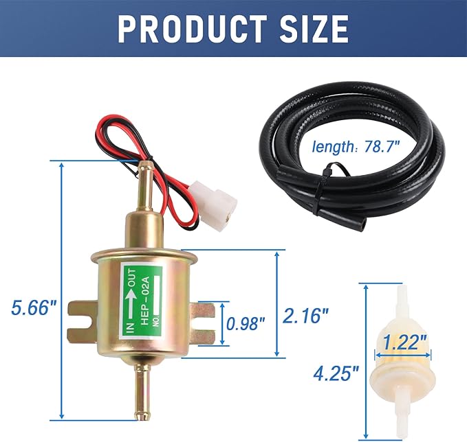 Universal Electric Fuel Pump Kit 12v 3-6 PSI Low Pressure with Fuel Filters 10 Hose Clamps 6.56 FT 5/16" ID Fuel Line Replacement For Carburetor Lawn Mower Gas Diesel Transfer Pump