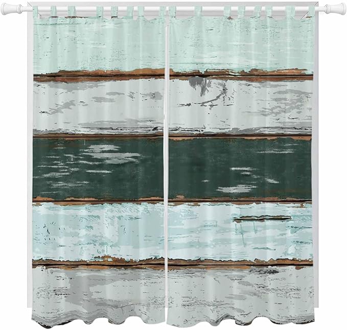 Blue Teal Living Room Curtains 84 Inch Length, Window Curtains Tab Top, Vintage Wooden Retro Art Farmhouse Barns Light Filtering Window Treatments Drapes 52"x84" 2 Panel