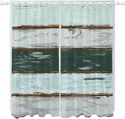 Blue Teal Living Room Curtains 84 Inch Length, Window Curtains Tab Top, Vintage Wooden Retro Art Farmhouse Barns Light Filtering Window Treatments Drapes 52"x84" 2 Panel
