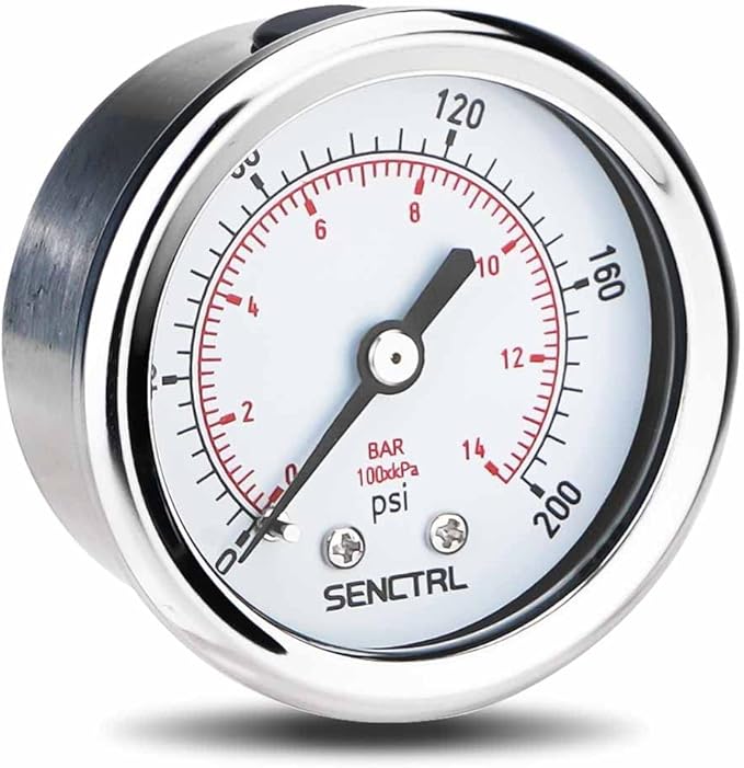 SENCTRL 0-200 psi Pressure Gauge, 2" Dial Size, 1/8 NPT Back Mount, Waterproof, Stainless Steel Case, for Pneumatic Regulator Air Compressor Portable Tank Water Tire Test