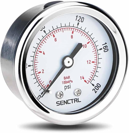 SENCTRL 0-200 psi Pressure Gauge, 2" Dial Size, 1/8 NPT Back Mount, Waterproof, Stainless Steel Case, for Pneumatic Regulator Air Compressor Portable Tank Water Tire Test