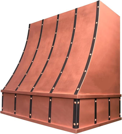 CT Copper Tailor Sloped Copper Vent Hood Island Mount,60'' W,36''H,1260 CFM Exhaust Fan,Stainless Steel Vent,LED Light,Dishwasher-Safe Baffle Filters,VH8TR1