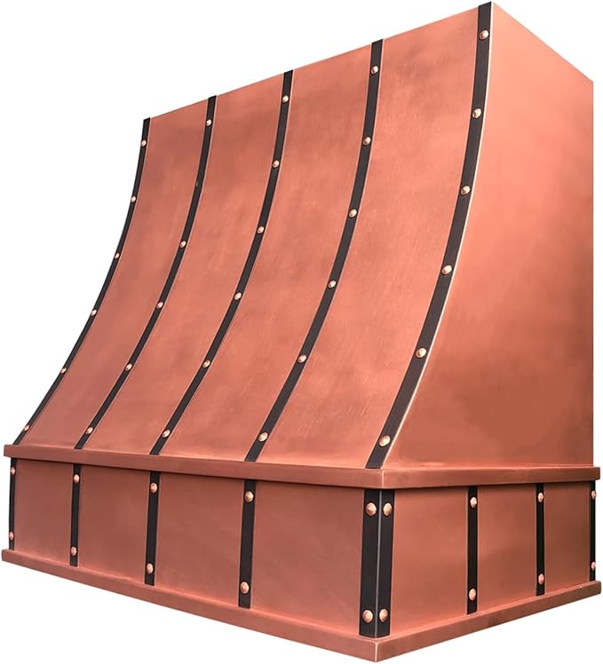 CT Copper Tailor Sloped Copper Vent Hood Wall Mount,30'' W,42''H, 610 CFM Exhaust Fan,Stainless Steel Vent,LED Light,Dishwasher-Safe Baffle Filters,VH8TR1