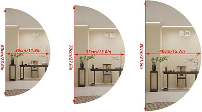 LED Bathroom Mirror with LED Lights, Wall Mounted Bathroom Mirror with Demister Pad and Touch Sensor Switch, Semicircle Illuminated Bathroom Mirror, 3-Color Dimmable(Left,13.8 * 27.6in/35 * 70cm)