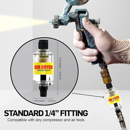 LE LEMATEC Air Dryer for Compressor - Inline Water Separator & Air Tool Oil, 1/4" NPT Moisture Separator for HVLP Spray Guns, Plasma Cutters, Pneumatic Tools, 2-150 PSI (Pack of 2)