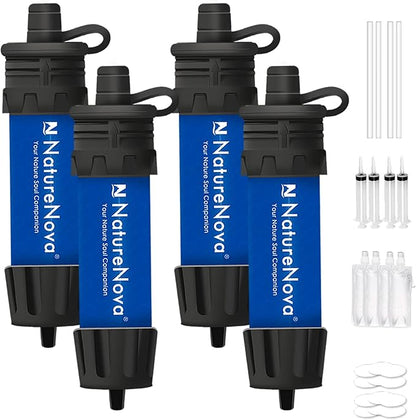 Mini Water Filter NatureNova Portable Emergency Water Filtration System Hiking Camping Straw Survival Gear Emergency Preparedness