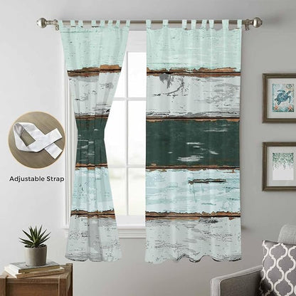 Blue Teal Living Room Curtains 84 Inch Length, Window Curtains Tab Top, Vintage Wooden Retro Art Farmhouse Barns Light Filtering Window Treatments Drapes 52"x84" 2 Panel