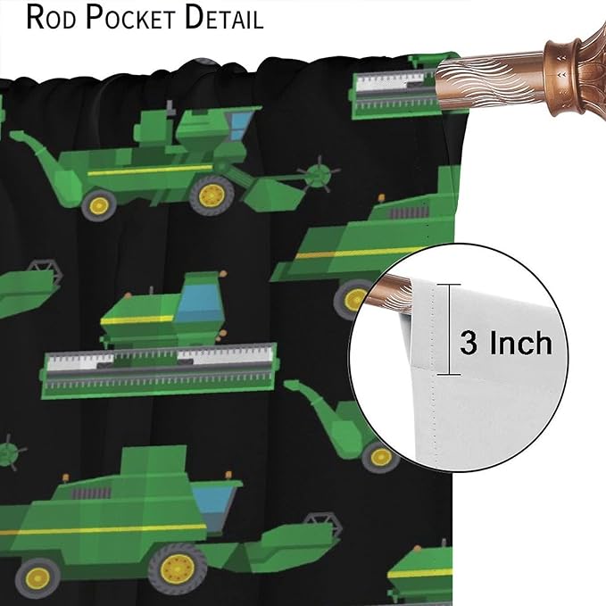 Kids Agriculture Machine Window Curtains, Farm Equipment Tractors Transport Combines Rod Pocket Decorative Windows Curtain for Boys Children Teens Room Decor 72x63in (30% Blackout)