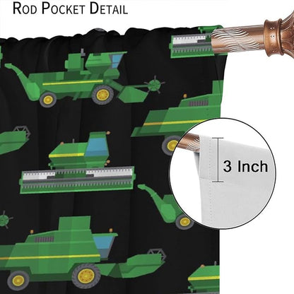 Kids Agriculture Machine Window Curtains, Farm Equipment Tractors Transport Combines Rod Pocket Decorative Windows Curtain for Boys Children Teens Room Decor 72x63in (30% Blackout)