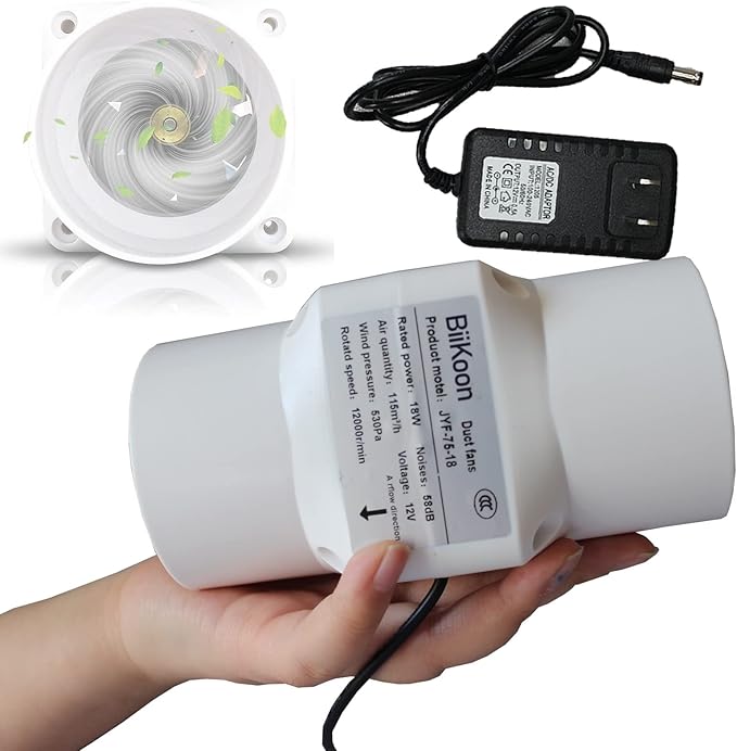 3 Inch/75mm Inline Duct Fan 12V 18W Variable Vent Blower Plastic Air Extractor Booster for Carbon Filter Grow Tent Basement Shutter Attic (Color : NO Adjustable Speed, Size : 18w)