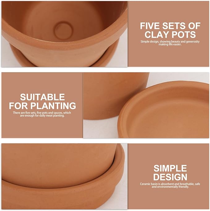 Red Clay Baked Clay Succulent Flower Pots with Saucers, 8x8cm Indoor Outdoor Decorative Terracotta Planters Set of 5 for Garden and Home Planting