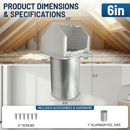 6 Inch Vent Covers for Wall, Galvanized Steel Dryer Vent Cover Outside with Screen, Dryer Vent Wall Plate for Dryer Exhaust Vent, External Extractor for House Ventilation&Outside Air Exhaust