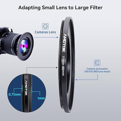 77mm Lens to 86mm Camera Lens Adapter,77mm to 86mm Filter Step up Ring Adapter Ring,Compatible All 86mm Filter Accessory