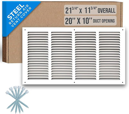 Fits 20x10 Duct Opening | Steel Return Air Grille by Handua | Vent Cover Grill for Sidewall and Ceiling | White | HVAC Cold Air Intake Grille | Outer Dimensions: 21.75"W X 11.75"