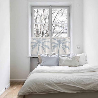 Summer Coconut Tree on Vintage Wood Grain Window Valance Curtains, Seaside Plants Light Filtering Kitchen Valance with 3-inch Rod Pocket for Living Room Bathroom Bedroom,2 Panel,27.5x24In