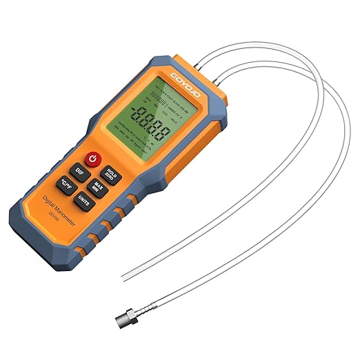 Handheld Manometer with Backlit, Dual-Port HVAC Digital Manometer Gas Pressure Tester, LCD Screen & Indoor Temperature Measurement, 12 Units, for Natural Gas Pipelines Ventilation Detection