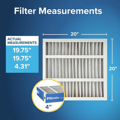 Filtrete 20x20x4 AC Furnace Air Filter, MERV 13, MPR 1900, Premium Allergen, Bacteria & Virus Filter, Electrostatic Air Cleaning Filter, 2-Pack (Actual Size 19.75 x 19.75 x 4.31 in)