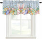 Easter Curtain Valances for Windows, Kitchen Valance Window Treatment, Spring Eggs Rabbit Ear Flowers Wooden Grain Light Filtering Block Curtains for Bathroom/Bedroom/Living Room 42'' x 18''