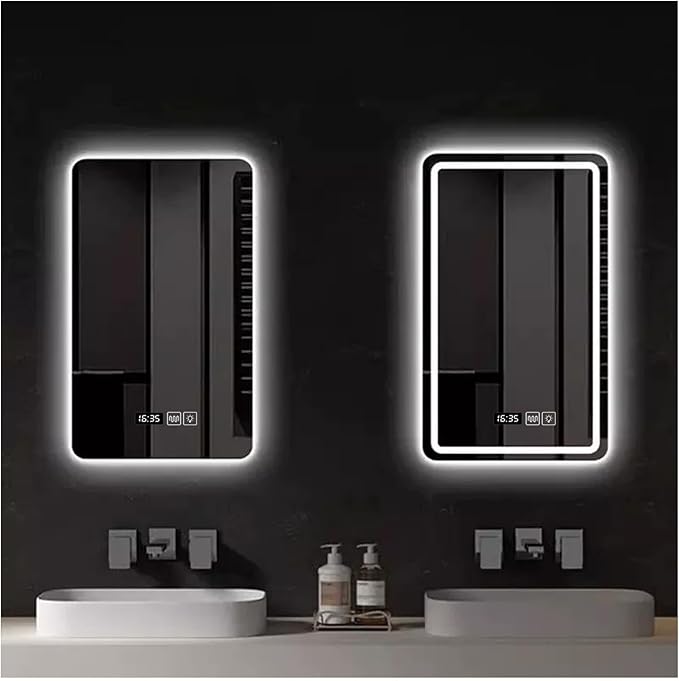 Bathroom Mirror with LED Lights, Backlit Illuminated Bathroom Mirror Wall Mounted Multifunction Vanity Mirror with 3 LED Light Color Dimmable and Demister Pad,(A,H75*W100CM/H29.5*W39.3IN)