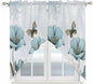 Blue Tulips Swag Valances for Windows, Watercolor Flowers Butterfly Spring Farmhouse Blue Rod Pocket Kitchen Curtains Valance, Kitchen Window Curtains Swag for Cafe Living Room, 2 Panels, 36x45 inch