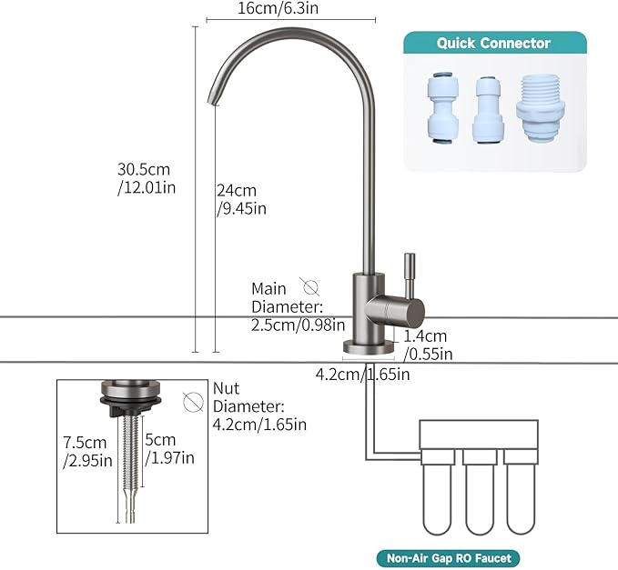 Kitchen Sink Faucet with Pull - Down Sprayer, 2 - Handle 3 - in - 1 Kitchen Sink Filter Faucet, Cold and Hot Mixer Drinking Water Faucet (Filter Faucet, Grey)