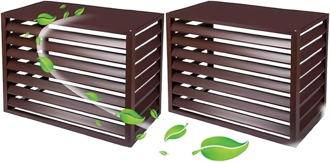 Aluminum Air Conditioner Fence Set of 2, Louvered Outdoor AC Unit Cover, Decorative Privacy Screen, Weatherproof and Anti-Theft (Brown 110x60x80cm/43x24x32in)