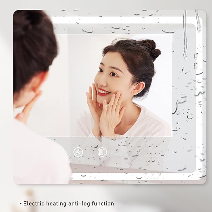 3 Colors LED Bathroom Mirror, Lighted Bathroom Makeup Wall Mounted Mirror with Demister Heat Pad, Touch Switch, Bathroom Vanity Mirror,Dimming Function(A,23.6"/60cm)