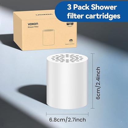 VOXON 3 Pack 36 Stage Shower Filter Replacement Cartridge - Hard Water Purifier Reduces Chlorine & Chemicals, Water Softener for Skin & Hair