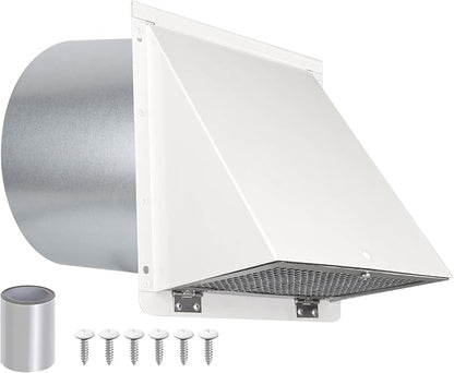 12 Inch Hooded Wall Vent with Screen and Damper,Outdoor Wall Exhaust Cover Cap Dryer Vent Cover for Duct HVAC Dryer AC Range Hood Exterior Cooling Ventilation and Outside Air Exhaust,Galvanized Steel