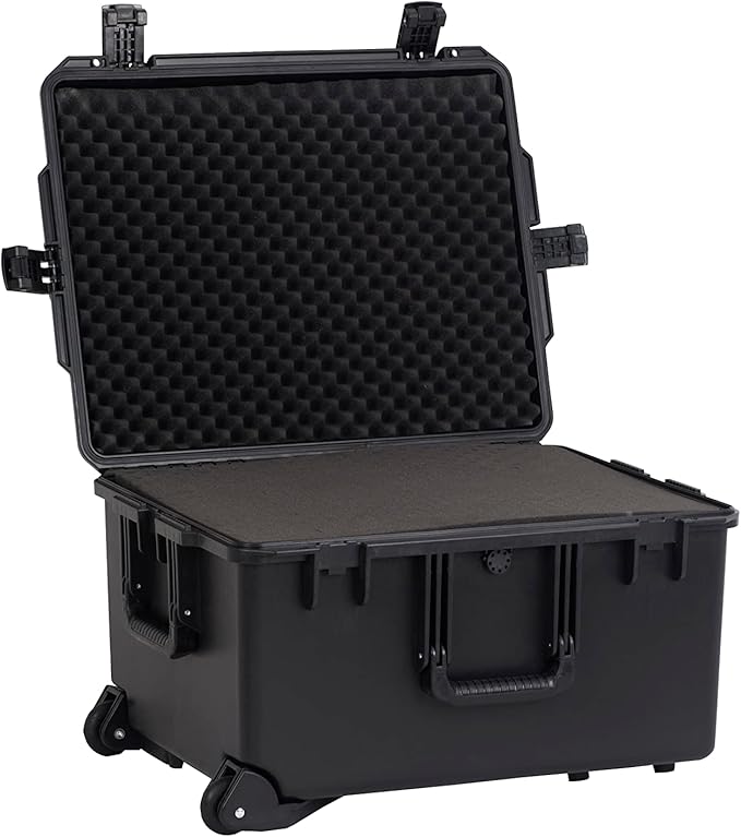 MEIJIA Portable All Weather Waterproof Rolling Hard Camera Case with Customizable Fit Foam and Wheels, 24.6"X19.7"X14.4",Elegant Black