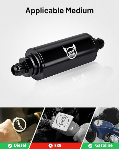 EVIL ENERGY Inline Fuel Filter 100 Micron with 6AN 8AN 10AN Adapter&Bracket Clamp 50MM Universal