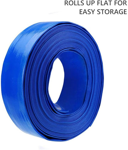 Eastrans 2" x 100 FT Heavy Duty Pool Backwash Hose, Reinforced PVC Lay Flat Discharge Hose, Weather Resistant & Burst Resistant with 2 Hose Clamps