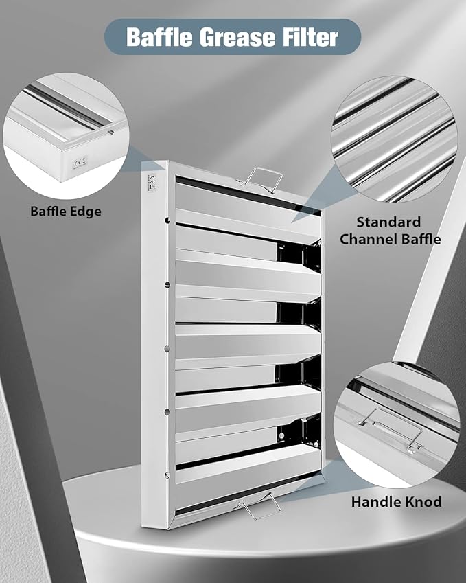 Hood Filters 430 Stainless Steel 19.5W x 19.5H Inch, 4 Grooves Commercial Hood Filters, Commercial Kitchen Range Hood Filter for Grease Rated Commercial Kitchen Exhaust Hoods, 6 Pack