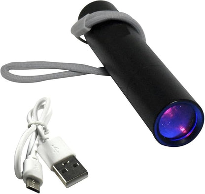 Flashlight for Fluorescence/Glowing Mineral Crystal Lightweight Powerful 3 Watt 365nm Blacklight w/Optical UV Filter Pocket Torch, USB Rechargeable (USB Cable Included) + Sodalite Rough (1PC)