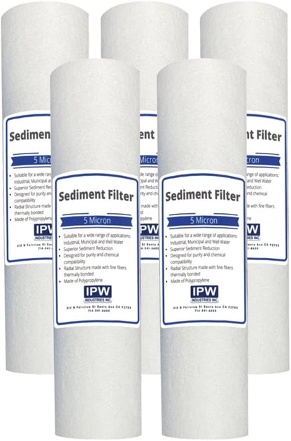 Pack of 5 Compatible Replacment filter set for GE GXWH04F GXWH20F GXWH20S GXRM10 GX1S01R Compatible Filters, 5 Micron Water Filter Cartridges by IPW Industries Inc.