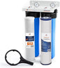 Aquaboon 2-Stage Whole House Water Filter System with 20x4.5 Sediment/Anti-Scale, Carbon Block Filters, Pressure Gauges & Release, Wrench, Bracket