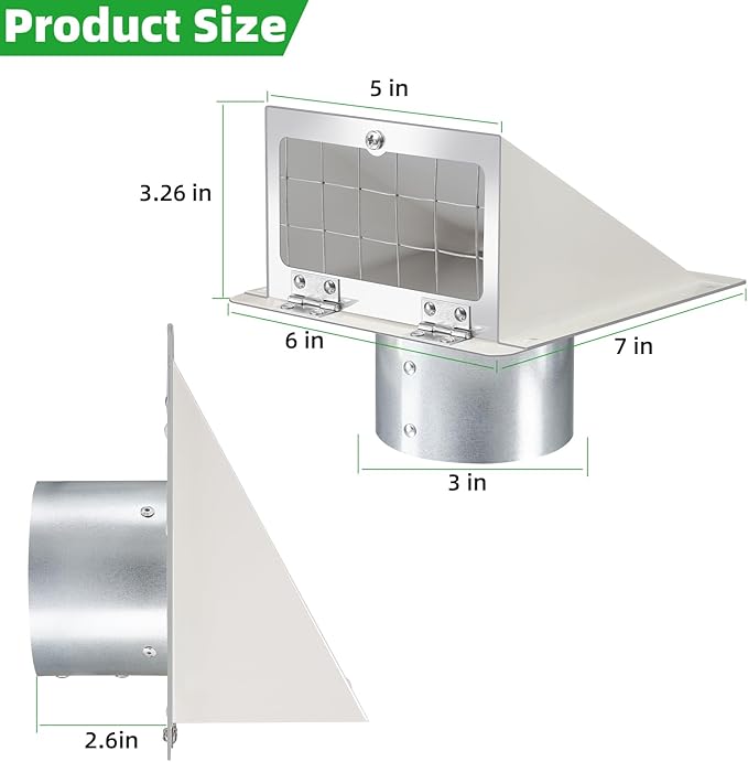 3 Inch Dryer Vent Cover Outside,Metal Exterior Vent Cover with Screen and Cushioned Flap,Outdoor Dryer Vent Hood Outlet Exhaust Vent Cover Air Wall Vent Cover for House Laundry Range Hood AC-White