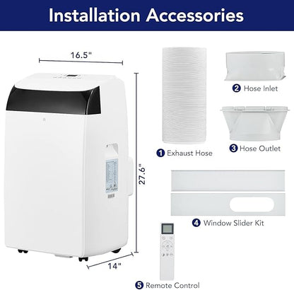GarveeLife 12,000 BTU Portable Air Conditioners - Smart AC Units Cold Air System Quiet Cooling within 550 sq.ft with Remote Control 24H Timer/Dry/Fan Modes Drain-Free Window Installation Kits